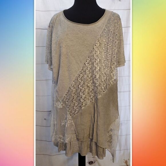 💕SIMPLY COUTURE Size 3X Summer Casual Short Sleeve Top Ruffle Crochet - Picture 2 of 6